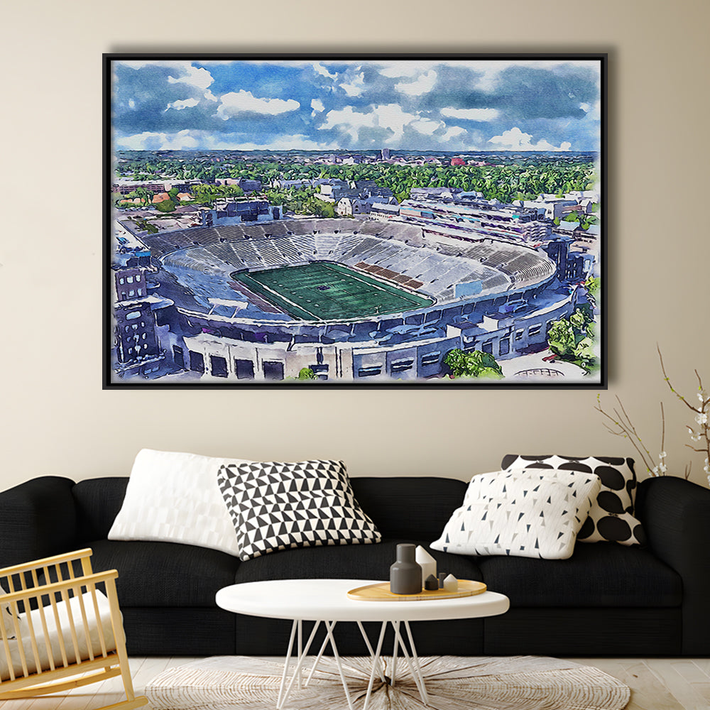 Notre Dame Fighting Irish, Notre Dame Painting Stadium Watercolor, Sport Gift Art, Framed Canvas Print Wall Art