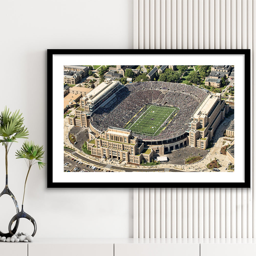Notre Dame Football Stadium, Stadium Canvas, Sport Art, Gift for him, White Border Framed Art Print Wall Decor