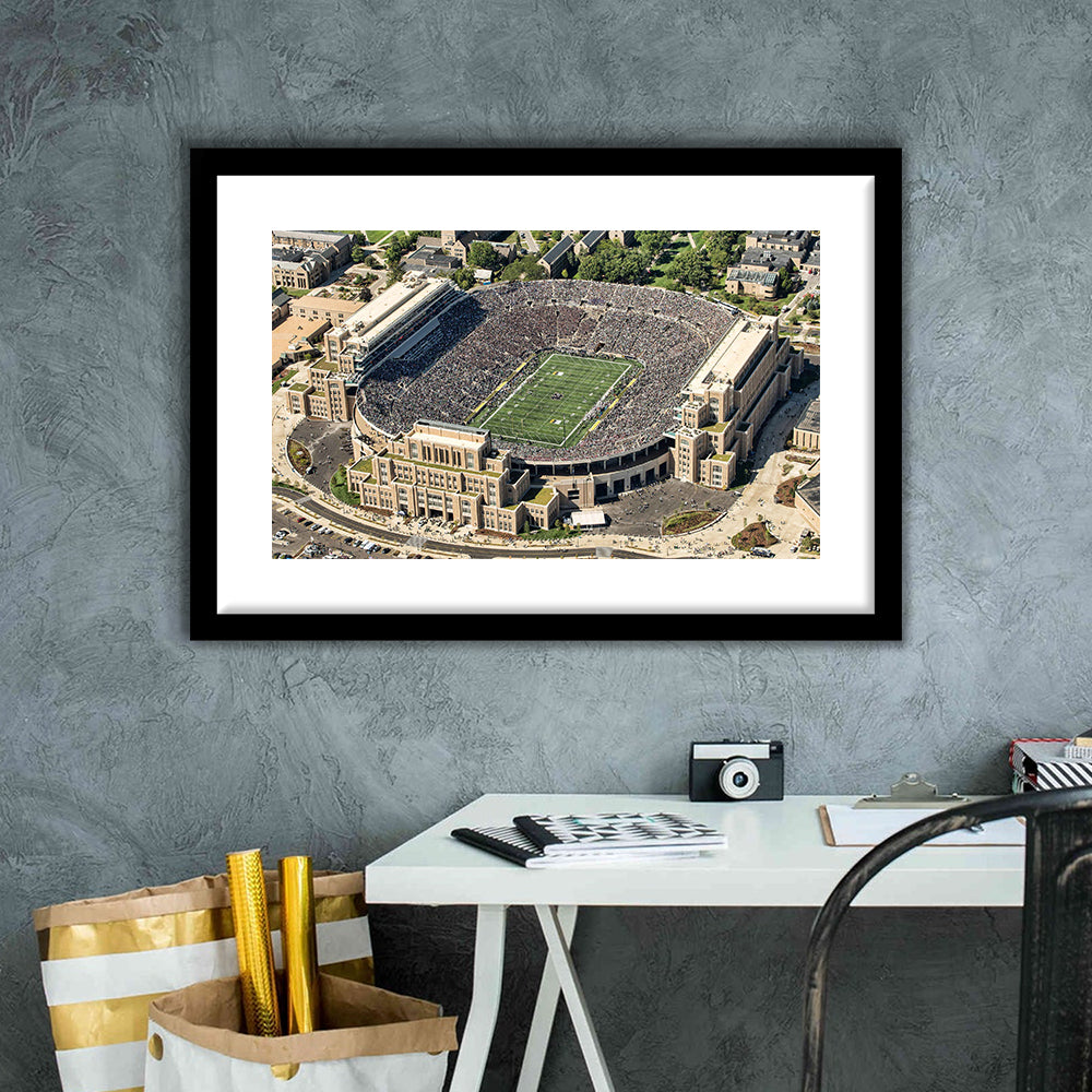 Notre Dame Football Stadium, Stadium Canvas, Sport Art, Gift for him, White Border Framed Art Print Wall Decor