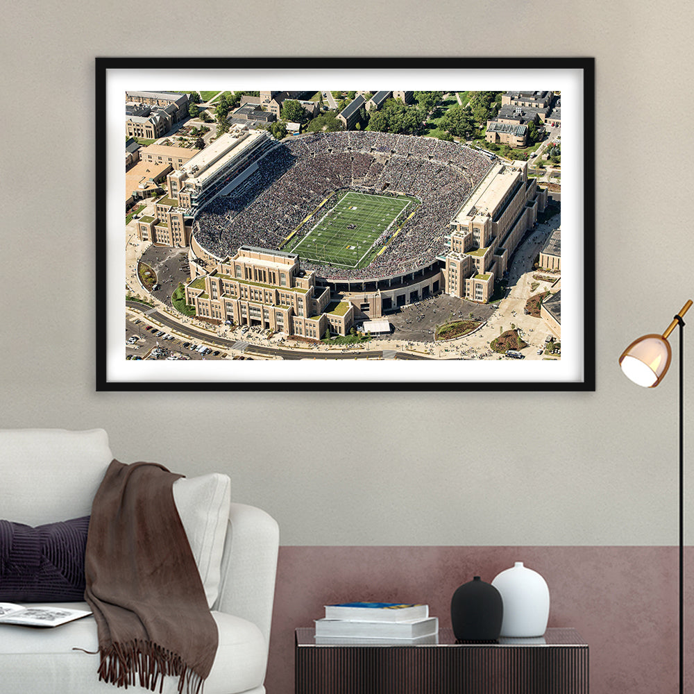 Notre Dame Football Stadium, Stadium Canvas, Sport Art, Gift for him, White Border Framed Art Print Wall Decor