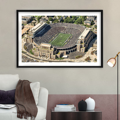 Notre Dame Football Stadium, Stadium Canvas, Sport Art, Gift for him, White Border Framed Art Print Wall Decor