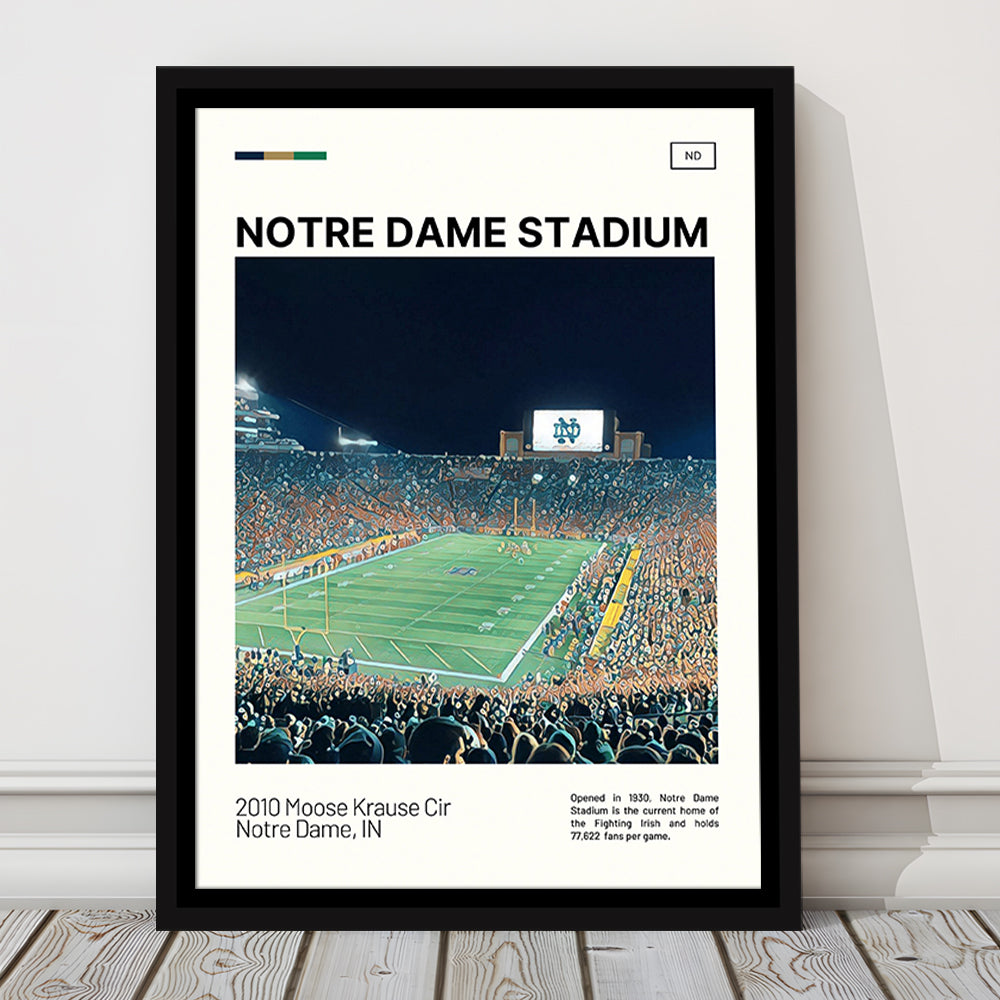 Notre Dame Stadium Print, Stadium Canvas Art, Man Cave Gift, Floating Framed Canvas Print Wall Art