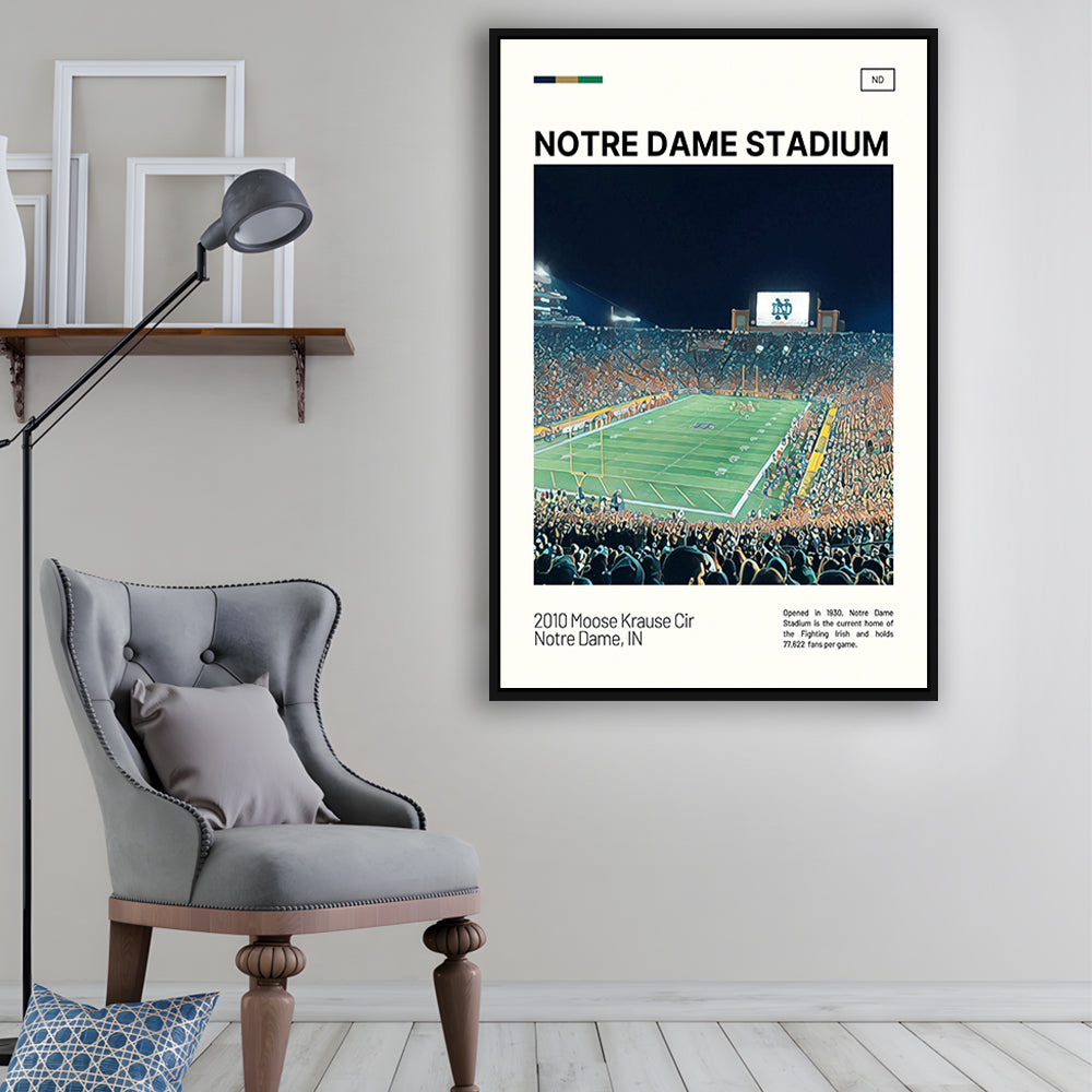 Notre Dame Stadium Print, Stadium Canvas Art, Man Cave Gift, Floating Framed Canvas Print Wall Art