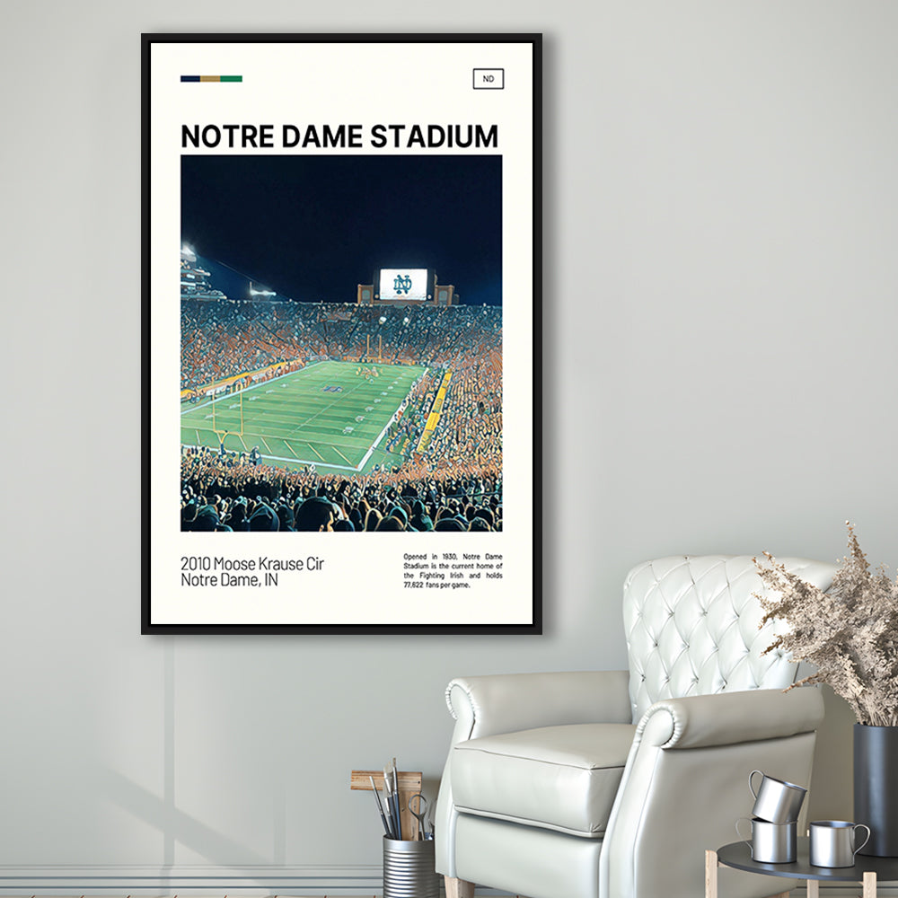 Notre Dame Stadium Print, Stadium Canvas Art, Man Cave Gift, Floating Framed Canvas Print Wall Art