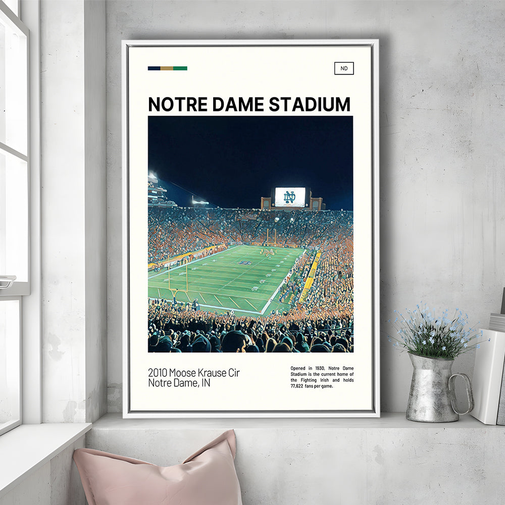 Notre Dame Stadium Print, Stadium Canvas Art, Man Cave Gift, Floating Framed Canvas Print Wall Art