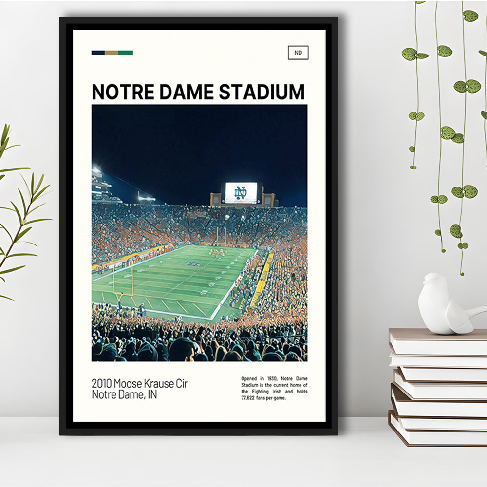 Notre Dame Stadium Print, Stadium Canvas Art, Man Cave Gift, Floating Framed Canvas Print Wall Art