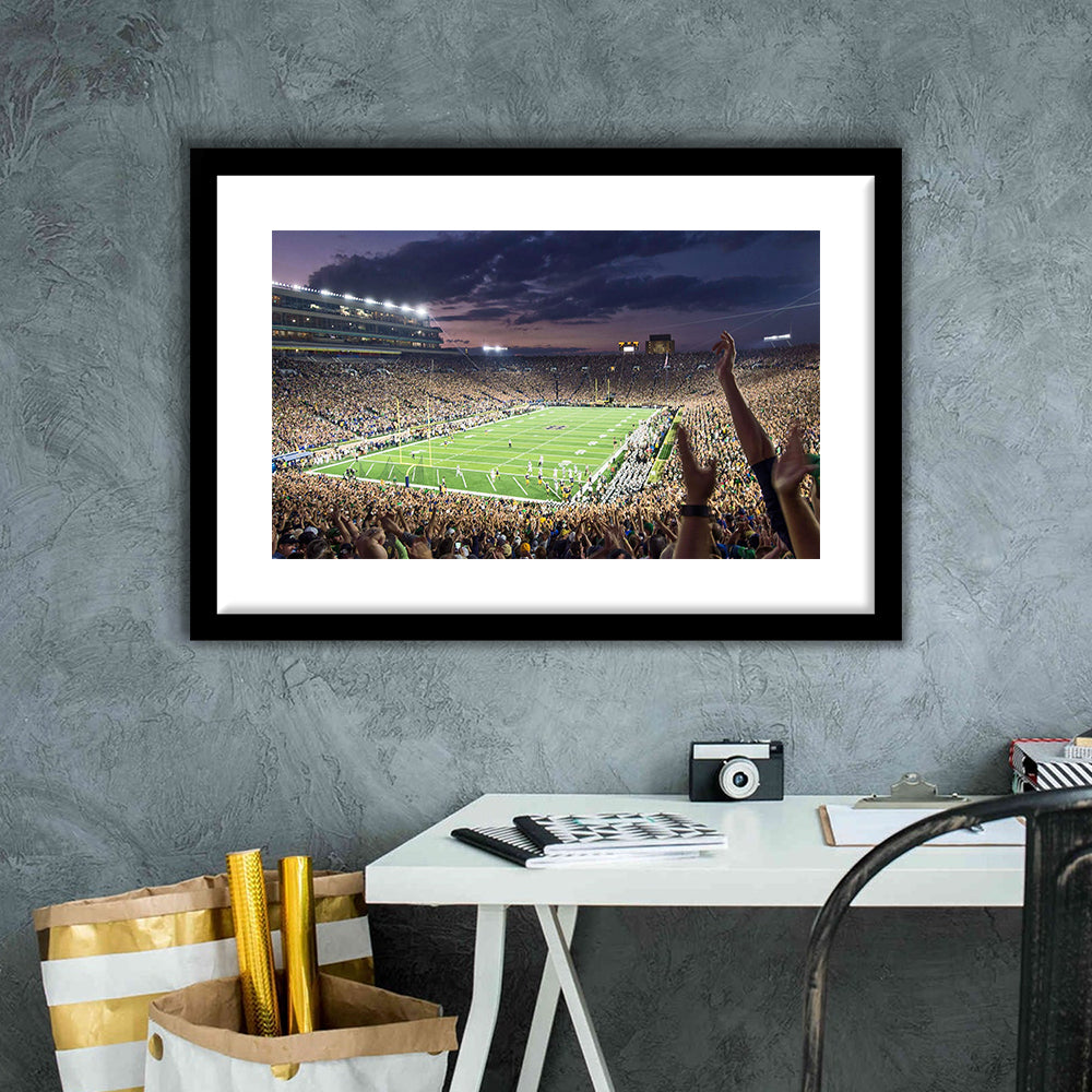 Notre Dame Stadium, Stadium Canvas, Sport Art, Gift for him, White Border Framed Art Print Wall Decor