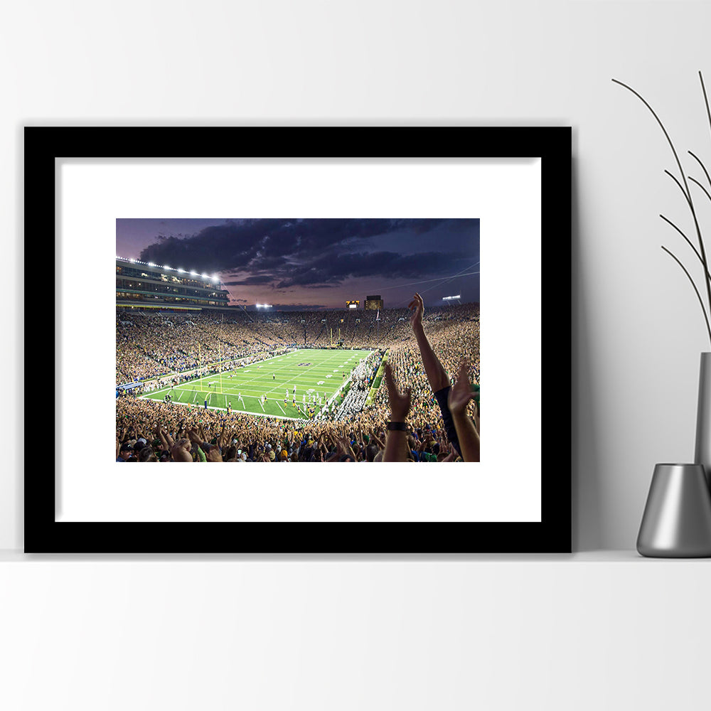 Notre Dame Stadium, Stadium Canvas, Sport Art, Gift for him, White Border Framed Art Print Wall Decor