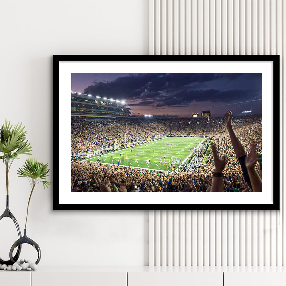Notre Dame Stadium, Stadium Canvas, Sport Art, Gift for him, White Border Framed Art Print Wall Decor