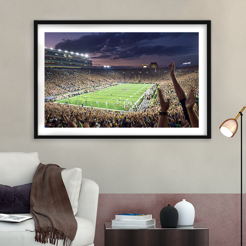 Notre Dame Stadium, Stadium Canvas, Sport Art, Gift for him, White Border Framed Art Print Wall Decor