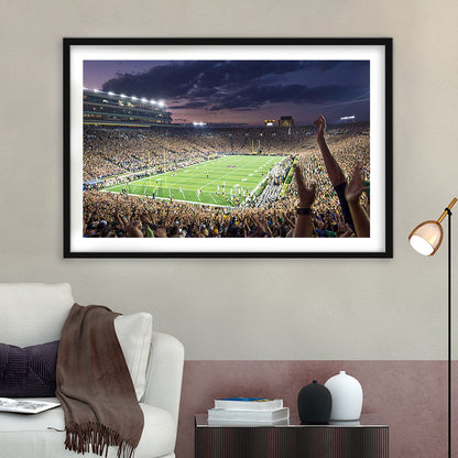 Notre Dame Stadium, Stadium Canvas, Sport Art, Gift for him, White Border Framed Art Print Wall Decor