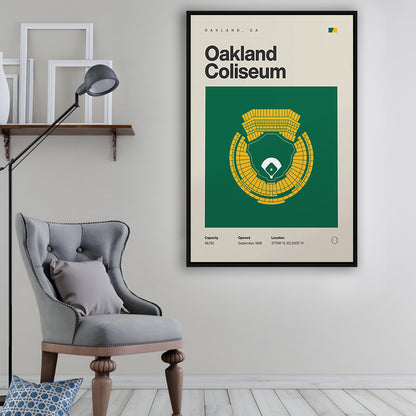 Oakland Athletics Stadium Print, Oakland Coliseum Stadium Print, Man Cave Gift, Floating Framed Canvas Print Wall Art