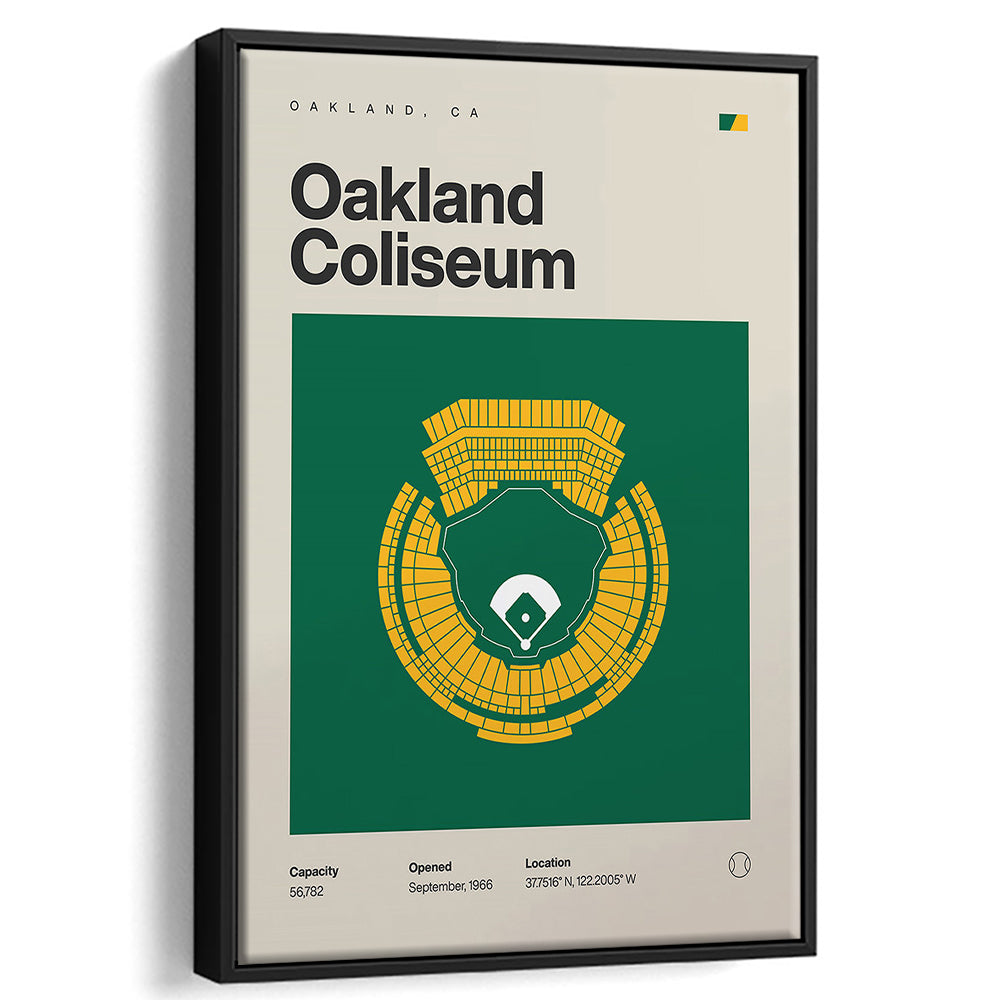 Oakland Athletics Stadium Print, Oakland Coliseum Stadium Print, Man Cave Gift, Floating Framed Canvas Print Wall Art