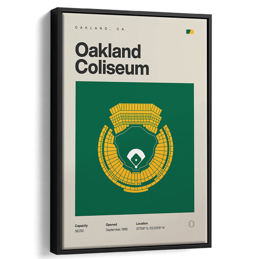 Oakland Athletics Stadium Print, Oakland Coliseum Stadium Print, Man Cave Gift, Floating Framed Canvas Print Wall Art