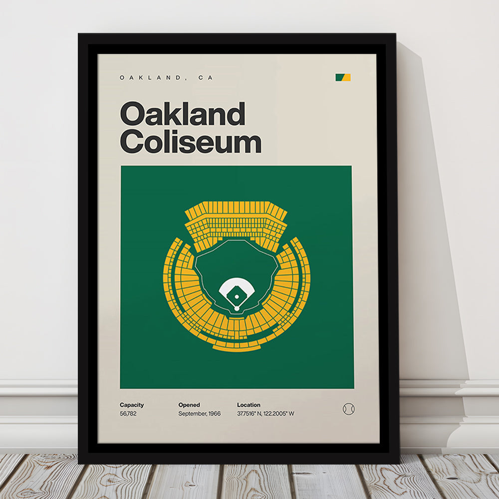 Oakland Athletics Stadium Print, Oakland Coliseum Stadium Print, Man Cave Gift, Floating Framed Canvas Print Wall Art