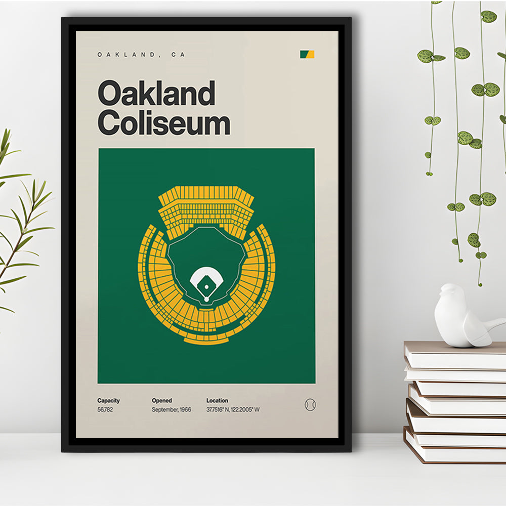 Oakland Athletics Stadium Print, Oakland Coliseum Stadium Print, Man Cave Gift, Floating Framed Canvas Print Wall Art
