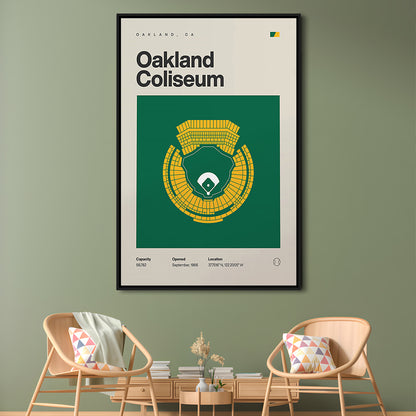 Oakland Athletics Stadium Print, Oakland Coliseum Stadium Print, Man Cave Gift, Floating Framed Canvas Print Wall Art