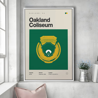 Oakland Athletics Stadium Print, Oakland Coliseum Stadium Print, Man Cave Gift, Floating Framed Canvas Print Wall Art