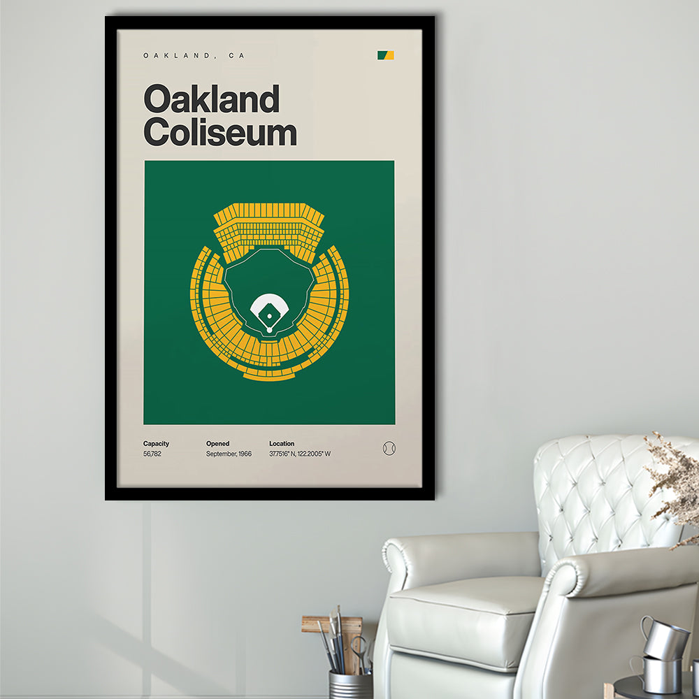 Oakland Athletics Stadium Print, Oakland Coliseum Stadium Print, Gifts for him, Sport Art, Framed Art Print Wall Decor