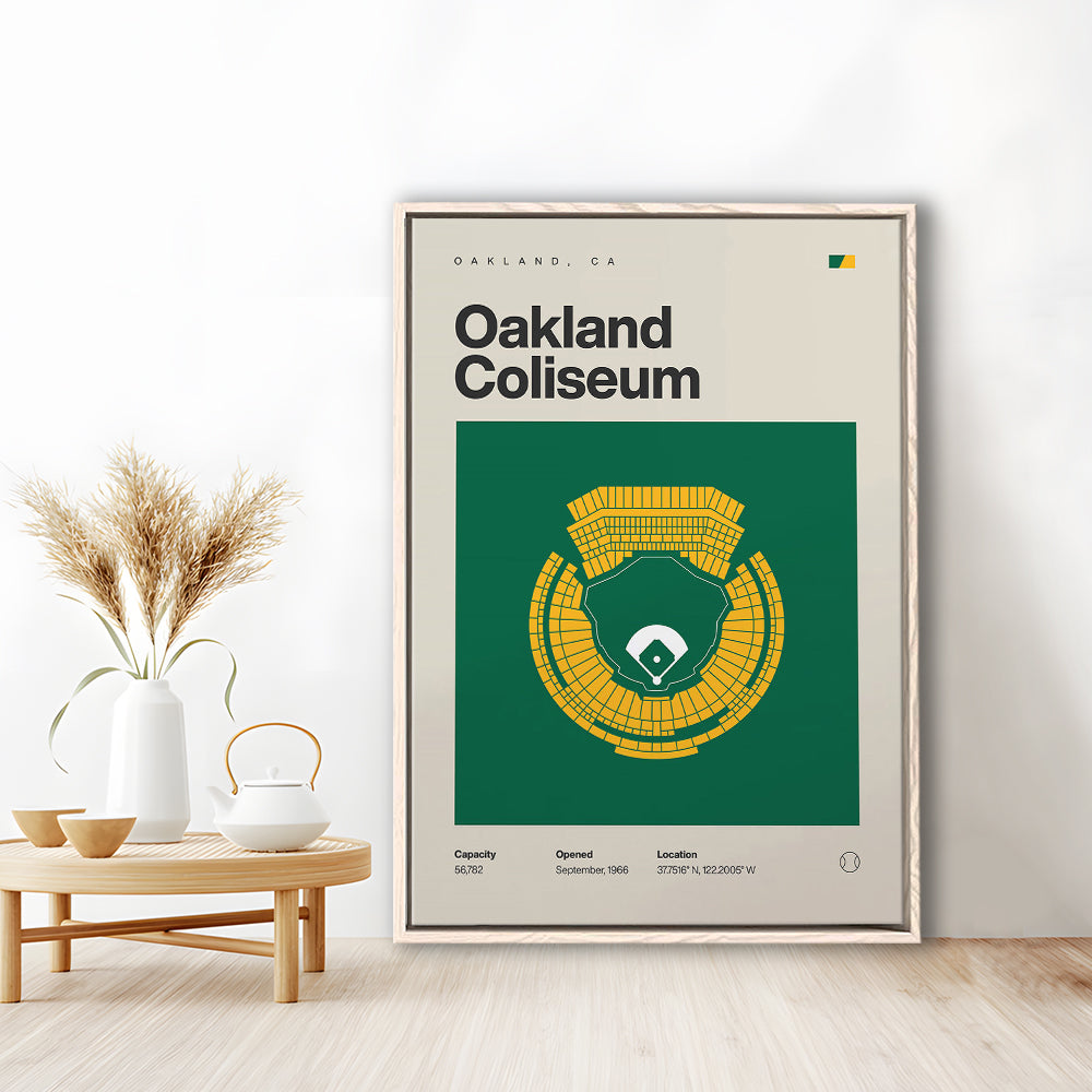 Oakland Athletics Stadium Print, Oakland Coliseum Stadium Print, Man Cave Gift, Floating Framed Canvas Print Wall Art