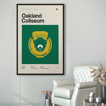 Oakland Athletics Stadium Print, Oakland Coliseum Stadium Print, Man Cave Gift, Floating Framed Canvas Print Wall Art