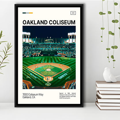 Oakland Coliseum Print, Oakland Athletics Stadium Canvas Art, Man Cave Gift, Floating Framed Canvas Print Wall Art