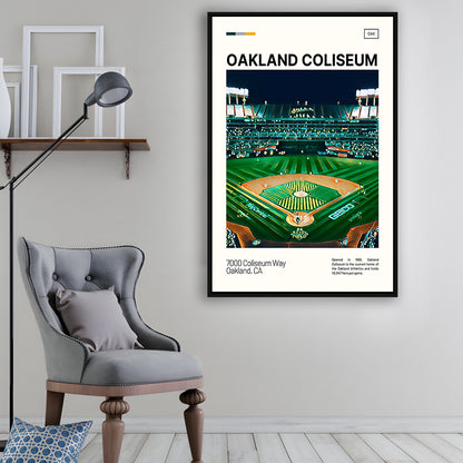 Oakland Coliseum Print, Oakland Athletics Stadium Canvas Art, Man Cave Gift, Floating Framed Canvas Print Wall Art