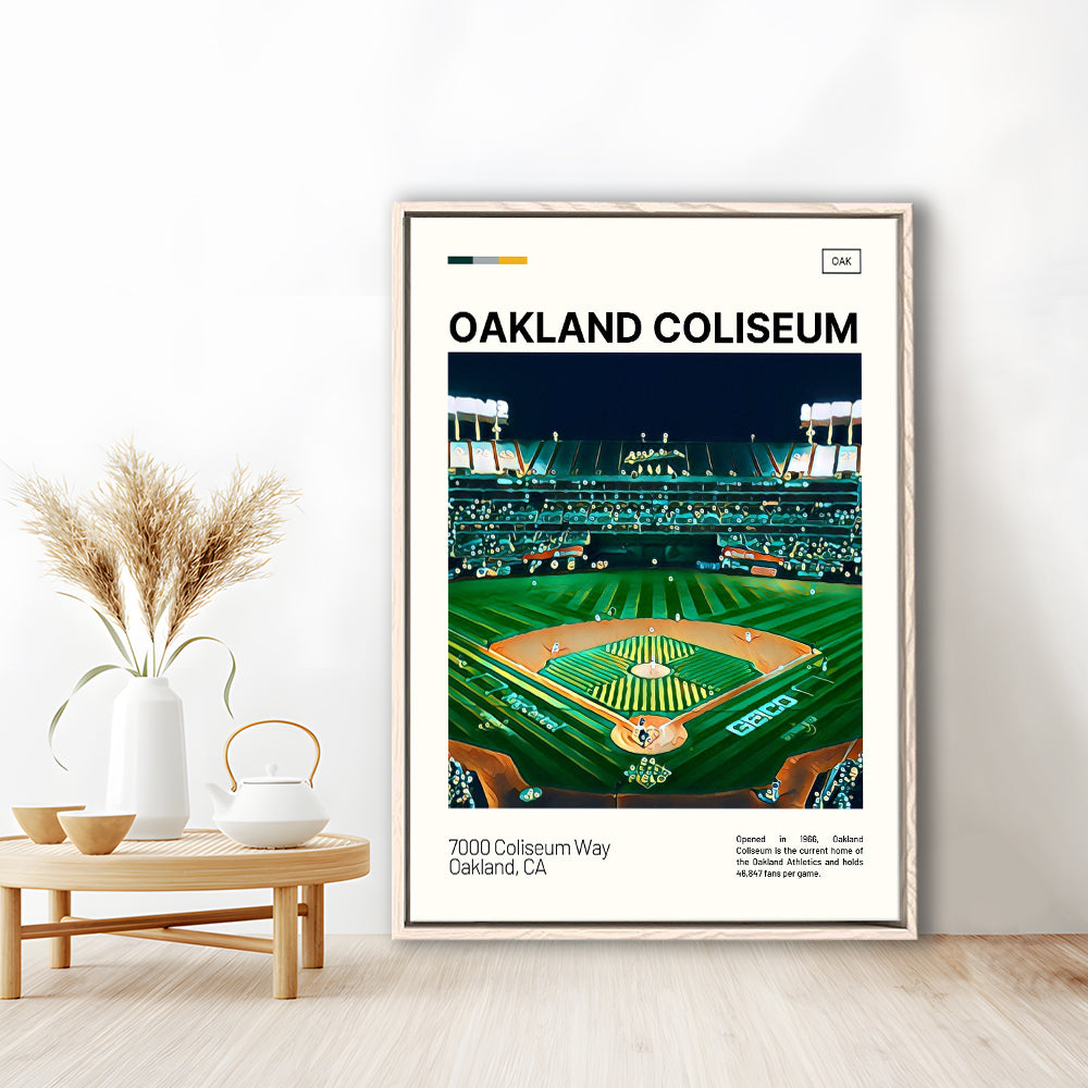 Oakland Coliseum Print, Oakland Athletics Stadium Canvas Art, Man Cave Gift, Floating Framed Canvas Print Wall Art