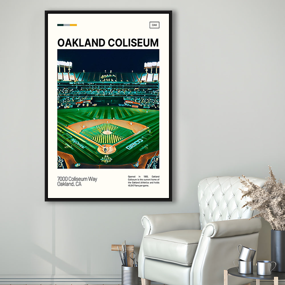 Oakland Coliseum Print, Oakland Athletics Stadium Canvas Art, Man Cave Gift, Floating Framed Canvas Print Wall Art