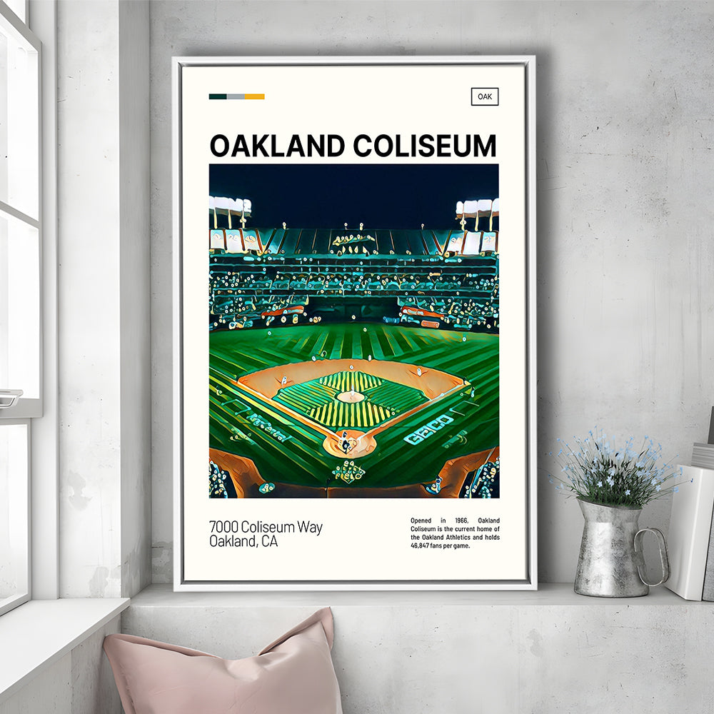 Oakland Coliseum Print, Oakland Athletics Stadium Canvas Art, Man Cave Gift, Floating Framed Canvas Print Wall Art