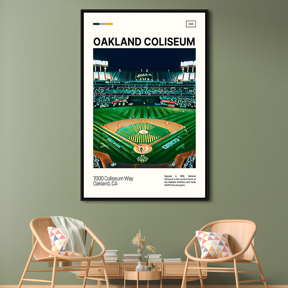 Oakland Coliseum Print, Oakland Athletics Stadium Canvas Art, Man Cave Gift, Floating Framed Canvas Print Wall Art