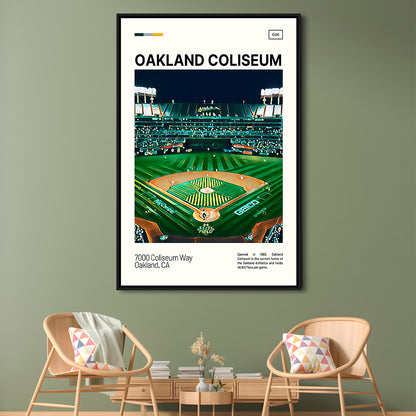 Oakland Coliseum Print, Oakland Athletics Stadium Canvas Art, Man Cave Gift, Floating Framed Canvas Print Wall Art