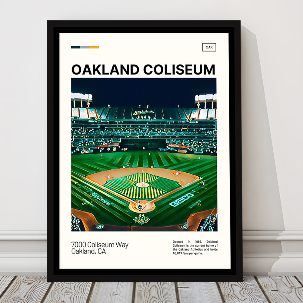 Oakland Coliseum Print, Oakland Athletics Stadium Canvas Art, Man Cave Gift, Floating Framed Canvas Print Wall Art