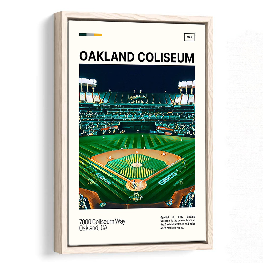 Oakland Coliseum Print, Oakland Athletics Stadium Canvas Art, Man Cave Gift, Floating Framed Canvas Print Wall Art