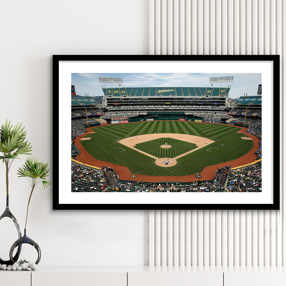 Oakland Coliseum, Stadium Canvas, Sport Art, Gift for him, White Border Framed Art Print Wall Decor