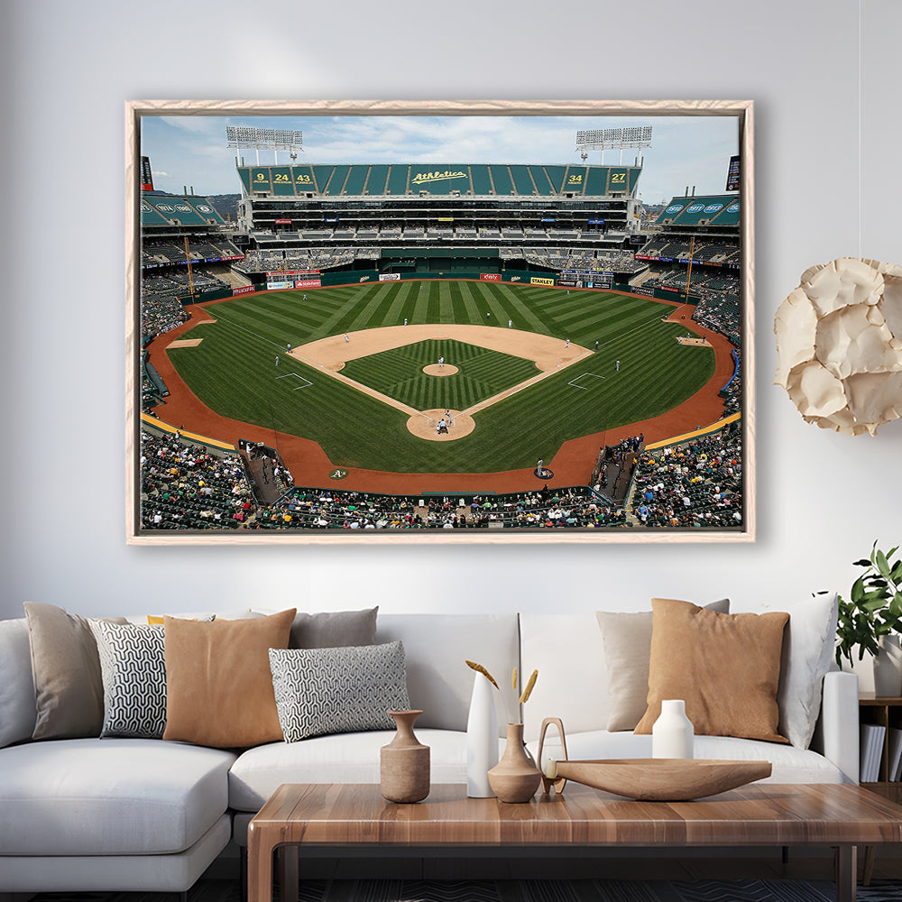 Oakland Coliseum, Stadium Canvas, Sport Art, Framed Canvas Print Wall Art, Floating Frame