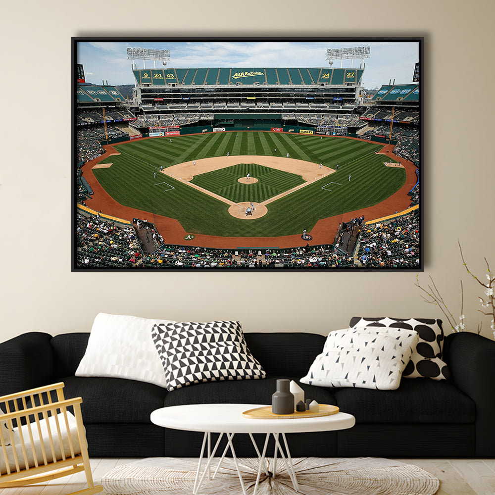 Oakland Coliseum, Stadium Canvas, Sport Art, Framed Canvas Print Wall Art, Floating Frame