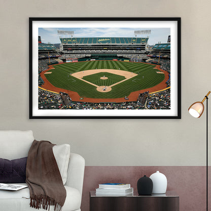 Oakland Coliseum, Stadium Canvas, Sport Art, Gift for him, White Border Framed Art Print Wall Decor