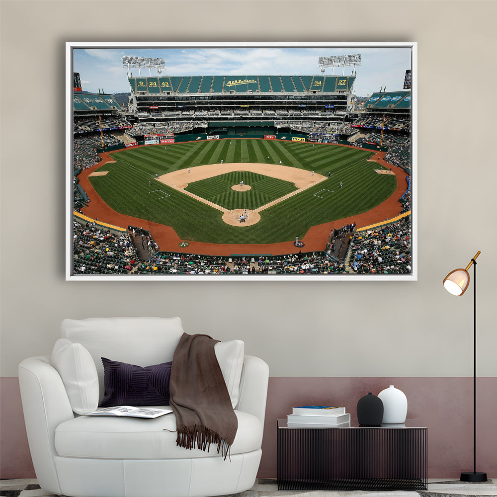 Oakland Coliseum, Stadium Canvas, Sport Art, Framed Canvas Print Wall Art, Floating Frame
