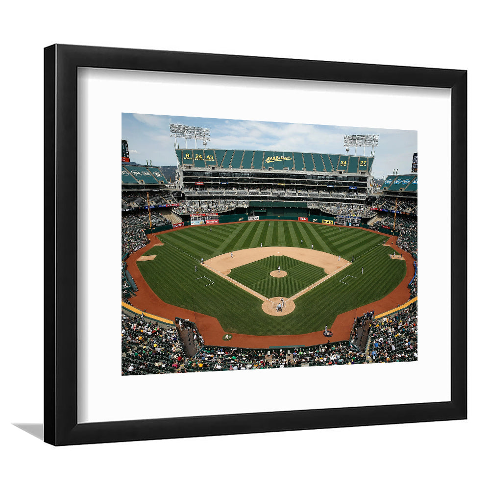 Oakland Coliseum, Stadium Canvas, Sport Art, Gift for him, White Border Framed Art Print Wall Decor