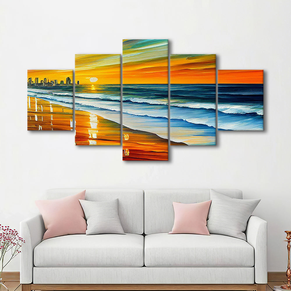 Oceanside California Skyline, Oceanside City Painting Wall Art, Sport Art, Mixed 5 Panel, Canvas Print Wall Art