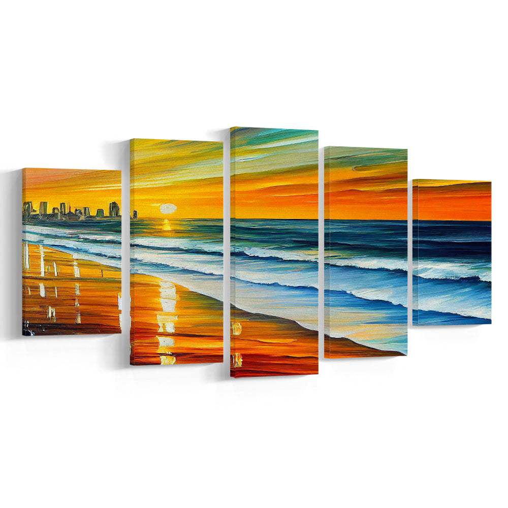 Oceanside California Skyline, Oceanside City Painting Wall Art, Sport Art, Mixed 5 Panel, Canvas Print Wall Art