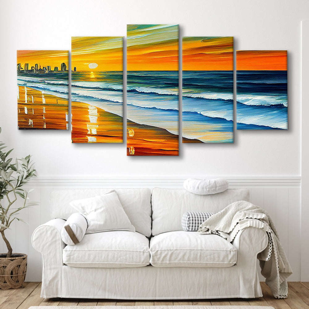 Oceanside California Skyline, Oceanside City Painting Wall Art, Sport Art, Mixed 5 Panel, Canvas Print Wall Art