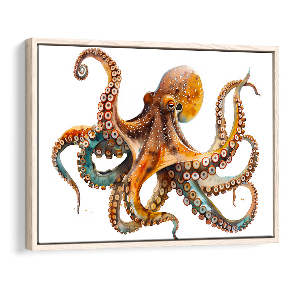 Octopus Watercolor Painting V2, Framed Canvas Painting, Framed Canvas Prints Wall Art Decor