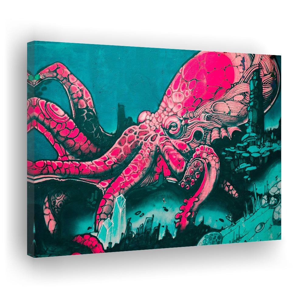 Octopus Graffiti Street Art Octopus Large Octopus Art, Canvas Print Wall Art, Wall Decor, Painting Canvas