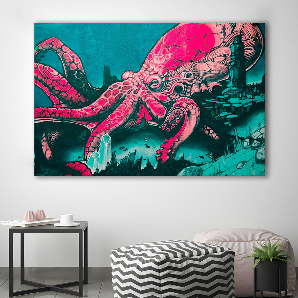 Octopus Graffiti Street Art Octopus Large Octopus Art, Canvas Print Wall Art, Wall Decor, Painting Canvas