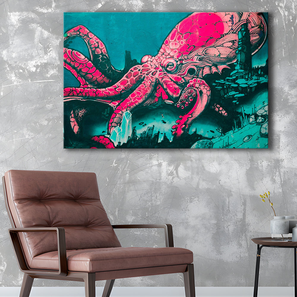 Octopus Graffiti Street Art Octopus Large Octopus Art, Canvas Print Wall Art, Wall Decor, Painting Canvas