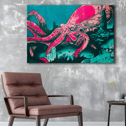 Octopus Graffiti Street Art Octopus Large Octopus Art, Canvas Print Wall Art, Wall Decor, Painting Canvas