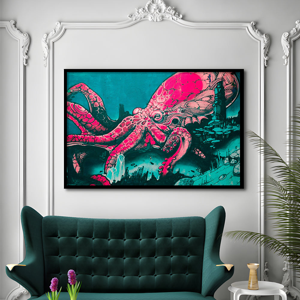 Octopus graffiti street art Octopus Large octopus art, Framed Art Print Wall Decor, Picture Framed