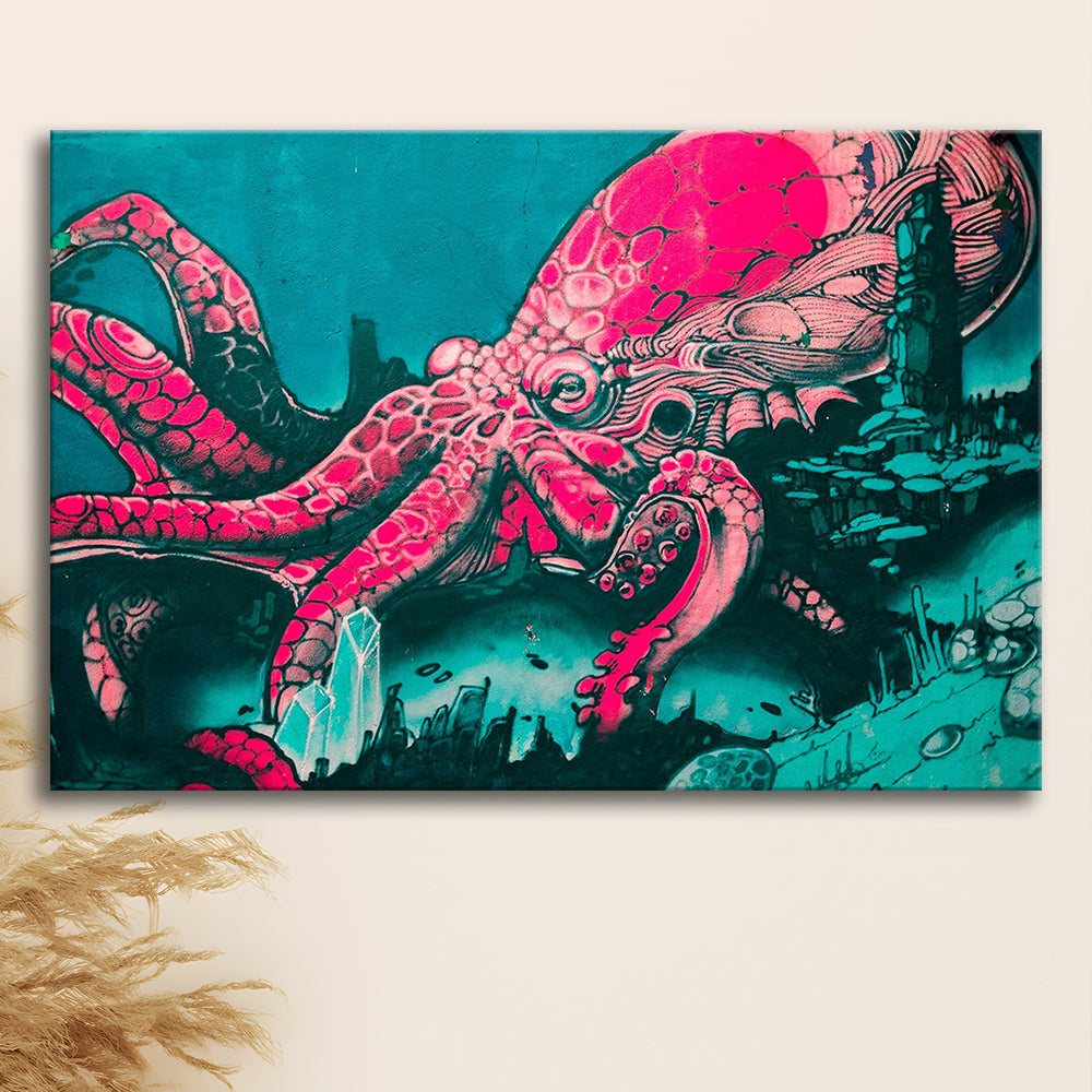 Octopus Graffiti Street Art Octopus Large Octopus Art, Canvas Print Wall Art, Wall Decor, Painting Canvas